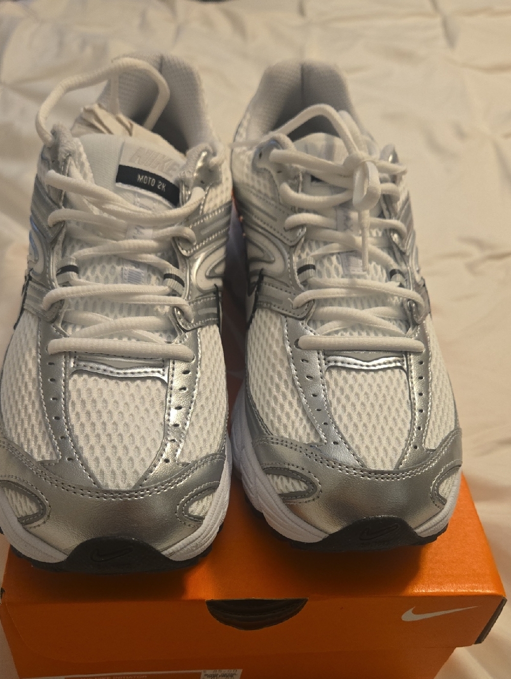 Nike White Silver Moto 2K Athletic Sneakers